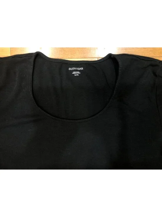 Eileen Fisher 100% Organic Cotton 3/4 Sleeve Scoop Neck Black Tunic Tee Size XL - Picture 4 of 9